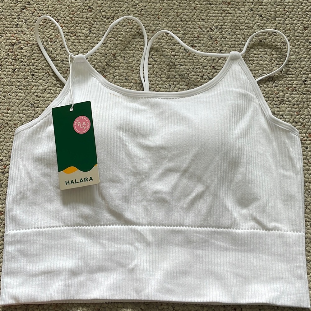 NWT Halara White Cross Back Crop Tank Top Size Large